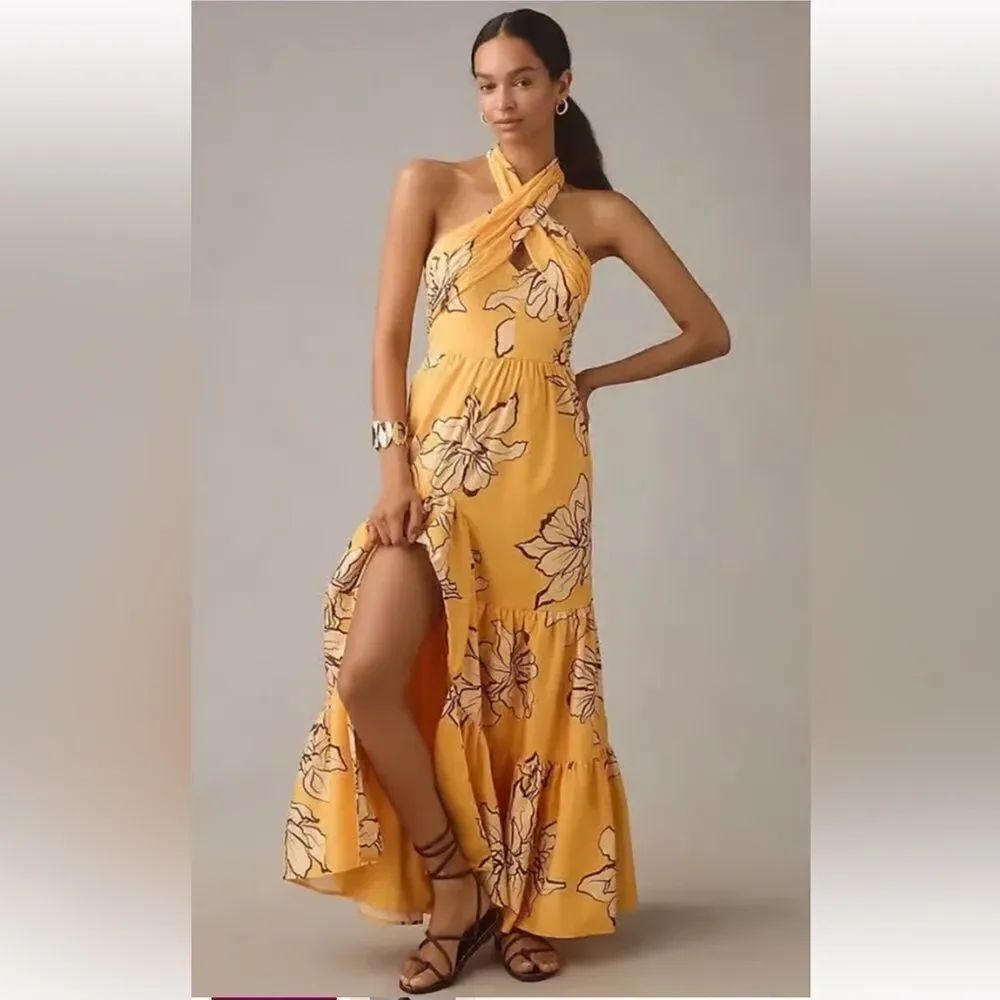 Anthropologie HUTCH Floral Halter Maxi Dress